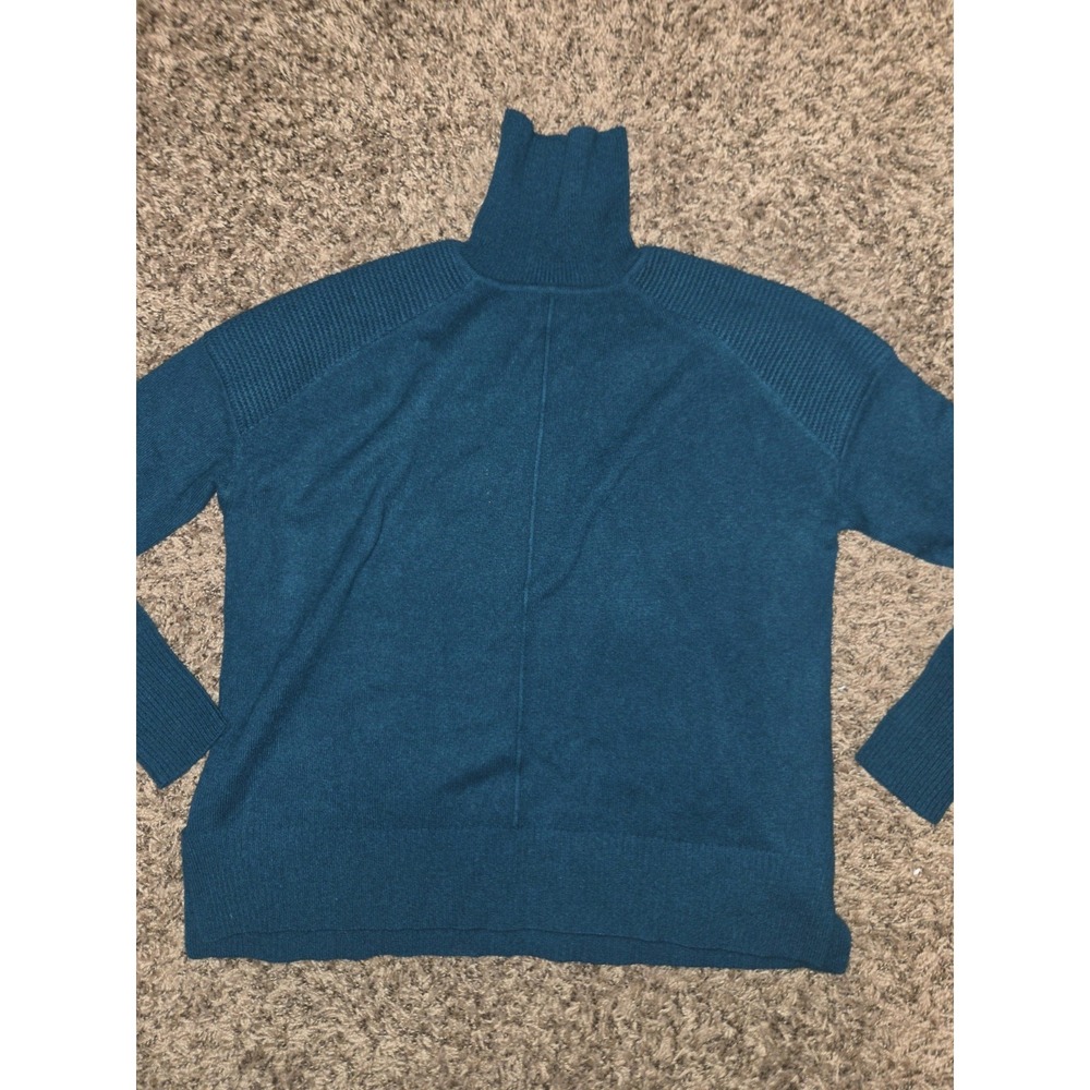 Maje Paris Teal Blue 100% Cashmere Turtleneck Ribbed Shoulder Jumper Size 2 US S
